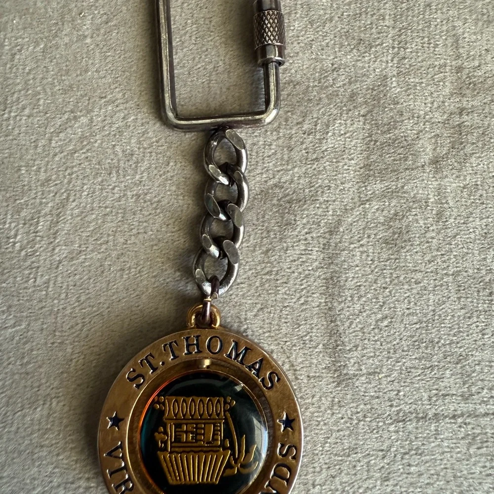 St. Thomas Keychain with Gold and Black Medallion